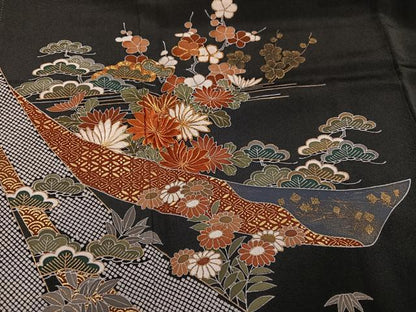 平和屋着物●創業460年・千總　黒留袖　草花吉祥文　正絹　逸品　AABE8913ph