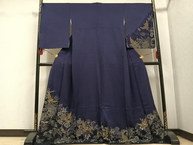 平和屋着物●染色作家　斉藤三才　訪問着　寿光織　花鳥文　三才鳥　金銀糸　ロング丈　正絹　逸品　AABE8915ph