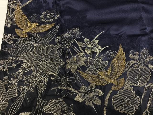 平和屋着物●染色作家　斉藤三才　訪問着　寿光織　花鳥文　三才鳥　金銀糸　ロング丈　正絹　逸品　AABE8915ph
