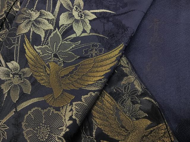 平和屋着物●染色作家　斉藤三才　訪問着　寿光織　花鳥文　三才鳥　金銀糸　ロング丈　正絹　逸品　AABE8915ph