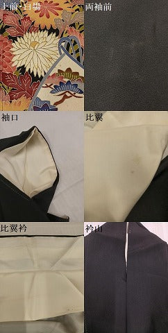 平和屋着物●本加賀友禅作家　白坂幸蔵　黒留袖　流水草花文　正絹　逸品　AABE8917ph