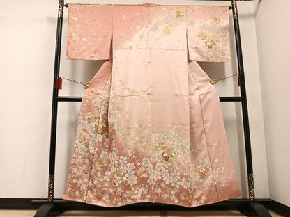平和屋着物●訪問着　友禅　雪輪草花文　暈し染め　金彩　正絹　逸品　AABE8918ph