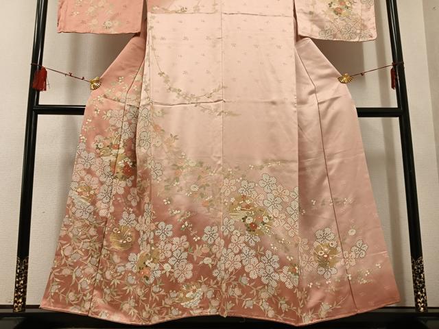 平和屋着物●訪問着　友禅　雪輪草花文　暈し染め　金彩　正絹　逸品　AABE8918ph