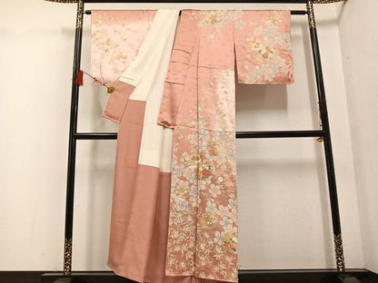 平和屋着物●訪問着　友禅　雪輪草花文　暈し染め　金彩　正絹　逸品　AABE8918ph