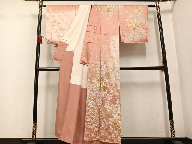 平和屋着物●訪問着　友禅　雪輪草花文　暈し染め　金彩　正絹　逸品　AABE8918ph