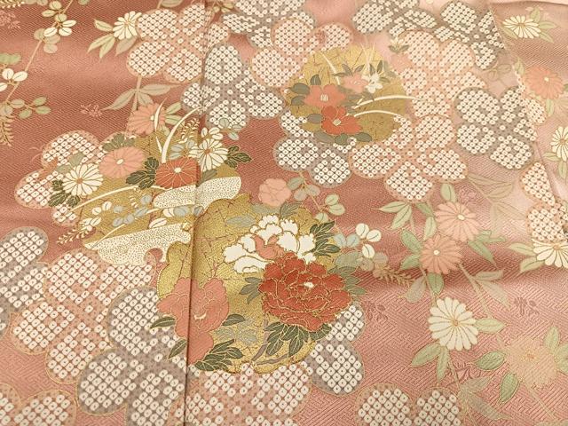平和屋着物●訪問着　友禅　雪輪草花文　暈し染め　金彩　正絹　逸品　AABE8918ph