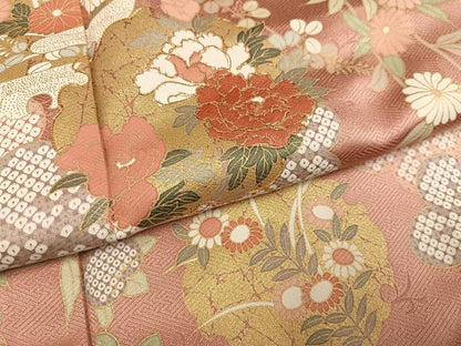 平和屋着物●訪問着　友禅　雪輪草花文　暈し染め　金彩　正絹　逸品　AABE8918ph
