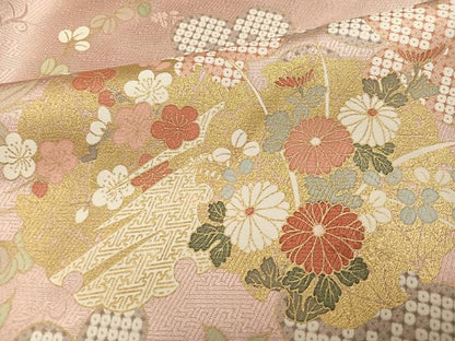 平和屋着物●訪問着　友禅　雪輪草花文　暈し染め　金彩　正絹　逸品　AABE8918ph