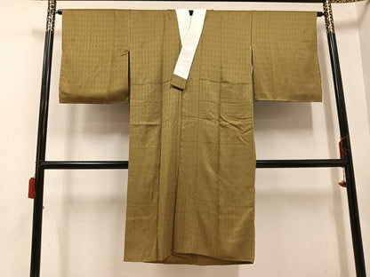 平和屋着物●長襦袢　袷　格子地紋　油色　正絹　逸品　未使用　AABE8921ph