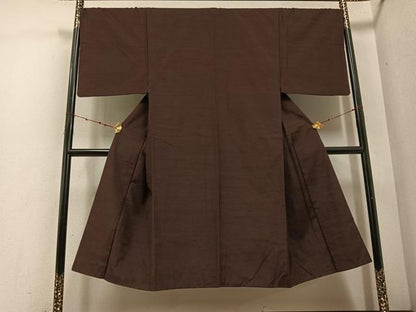 平和屋着物●男性　紬　アンサンブル　色無地　赤褐色　正絹　逸品　AABE8924ph