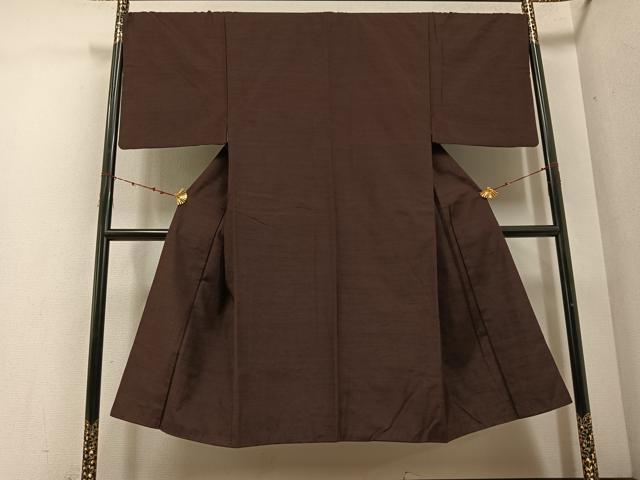 平和屋着物●男性　紬　アンサンブル　色無地　赤褐色　正絹　逸品　AABE8924ph