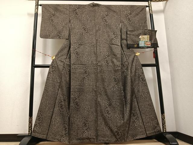 平和屋着物●本場大島紬　カタス7マルキ　純手織　草花文　久野織物特製　証紙付き　正絹　逸品　AABE8927ph 平和屋着物○本場大島紬 カタス7マルキ 純手織 草花文 久野織物特製
