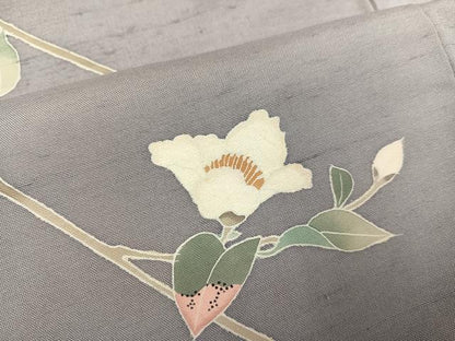 平和屋着物●訪問着　白山紬地　友禅　作家物　枝花文　銀座おゝぎ屋扱い　正絹　逸品　AABE8929ph