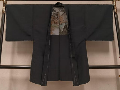 平和屋着物●男性　紬　アンサンブル　色無地　羊羹色　正絹　逸品　未使用　AABE8942ph