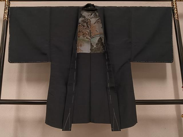 平和屋着物●男性　紬　アンサンブル　色無地　羊羹色　正絹　逸品　未使用　AABE8942ph