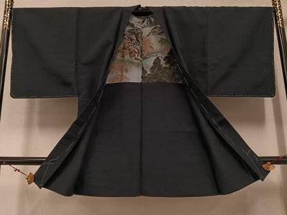平和屋着物●男性　紬　アンサンブル　色無地　羊羹色　正絹　逸品　未使用　AABE8942ph