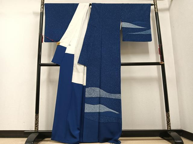 平和屋着物○紬 訪問着 藍 丸文 正絹 逸品 AABD6010ph 平和屋着物○