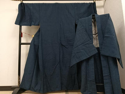 平和屋着物●男性　紬　アンサンブル　色無地　褐返し色　キングサイズ　正絹　逸品　AABE8947ph