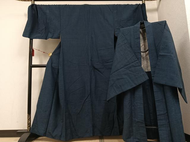 平和屋着物●男性　紬　アンサンブル　色無地　褐返し色　キングサイズ　正絹　逸品　AABE8947ph