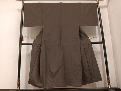 平和屋着物●男性　紬　アンサンブル　色無地　赤墨色　正絹　逸品　AABE8948ph