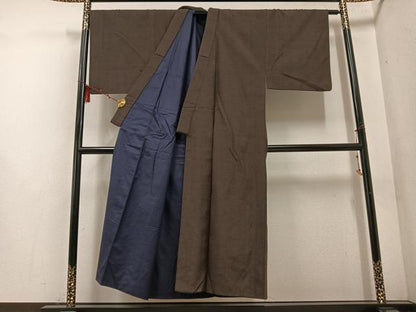 平和屋着物●男性　紬　アンサンブル　色無地　赤墨色　正絹　逸品　AABE8948ph