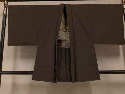 平和屋着物●男性　紬　アンサンブル　色無地　赤墨色　正絹　逸品　AABE8948ph