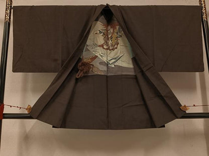 平和屋着物●男性　紬　アンサンブル　色無地　赤墨色　正絹　逸品　AABE8948ph