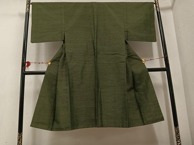 平和屋着物●男性　信州紬　アンサンブル　草木染　手織り　反端付き　正絹　逸品　AABE8950ph
