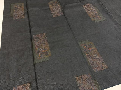 平和屋着物●本場大島紬　一元7マルキ　色紙草花文　正絹　逸品　AABE8954ph