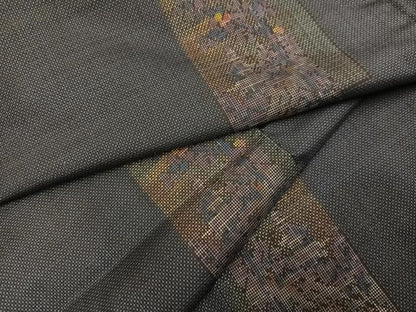 平和屋着物●本場大島紬　一元7マルキ　色紙草花文　正絹　逸品　AABE8954ph