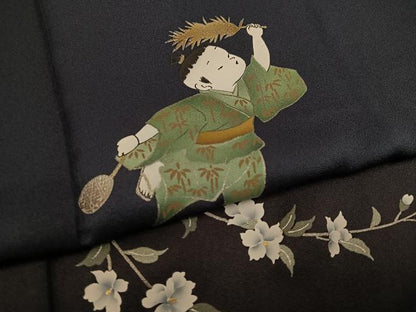 平和屋着物●訪問着　手描き　童子花文　暈し染め　金銀彩　正絹　逸品　未使用　AABE8959ph