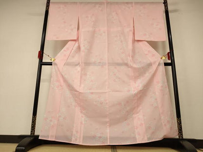 平和屋着物＊夏物 小紋 絽 舞花文 洗える着物 AABE8962jd