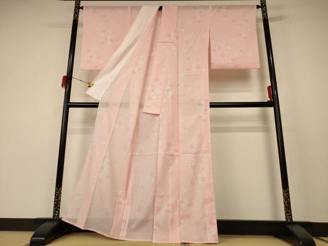 平和屋着物＊夏物 小紋 絽 舞花文 洗える着物 AABE8962jd