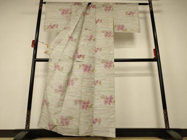 平和屋着物＊夏物 小紋 紗 草花文 AABE8968jd