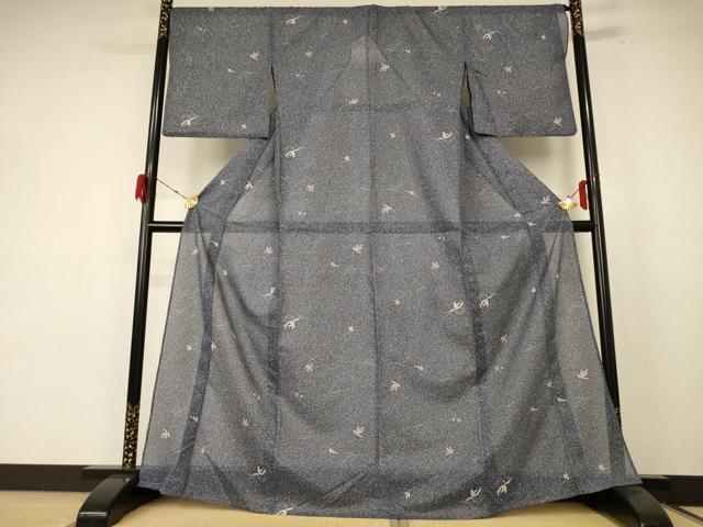 平和屋着物＊夏物 小紋 絽 舞葉文 洗える着物 AABE8971jd