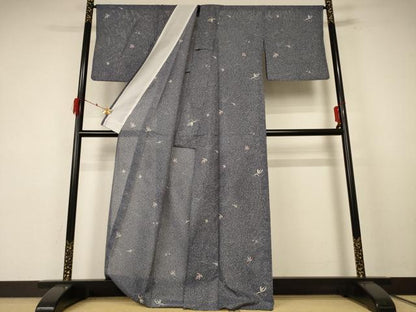 平和屋着物＊夏物 小紋 絽 舞葉文 洗える着物 AABE8971jd