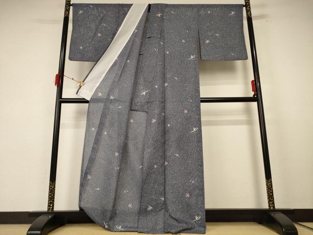 平和屋着物＊夏物 小紋 絽 舞葉文 洗える着物 AABE8971jd