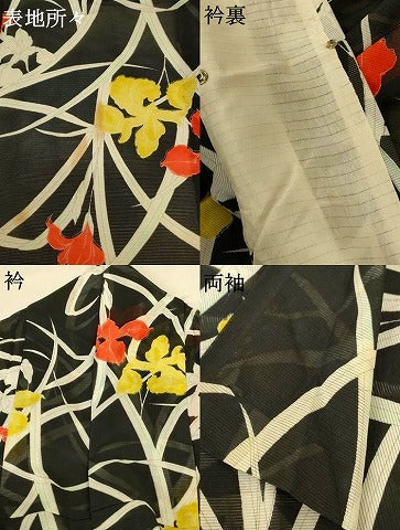 平和屋着物＊夏物 小紋 絽 草花文 洗える着物 AABE8973jd