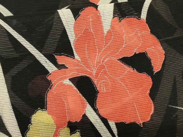 平和屋着物＊夏物 小紋 絽 草花文 洗える着物 AABE8973jd