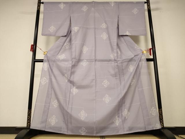 平和屋着物＊夏物 小紋 絽 菱花文 洗える着物 未使用 AABE8978jd