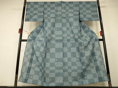 平和屋着物＊夏物 小紋 紗 市松文様 勝虫 洗える着物 AABE8994jd