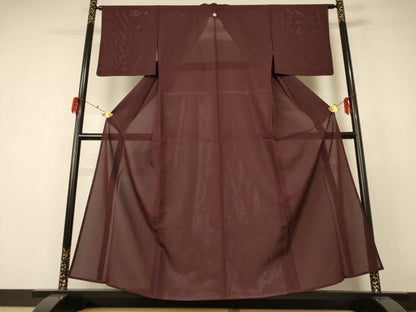平和屋着物＊夏物　色無地　絽　赤褐色　正絹　逸品　AABE8999jd