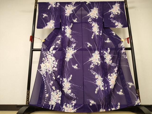 平和屋着物＊夏物 小紋 絽 草花文 洗える着物 AABE9005jd