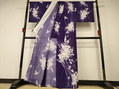 平和屋着物＊夏物 小紋 絽 草花文 洗える着物 AABE9005jd