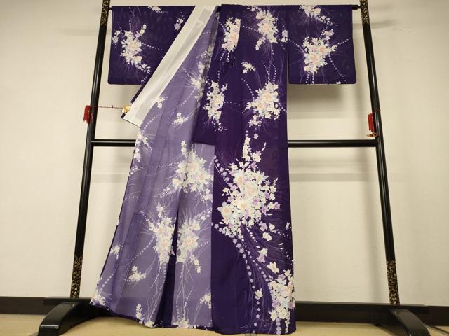 平和屋着物＊夏物 小紋 絽 草花文 洗える着物 AABE9005jd