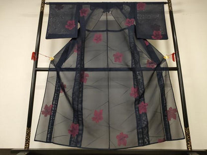 平和屋着物＊夏物 小紋 紗 舞花文 正絹 逸品 AABE9014jd