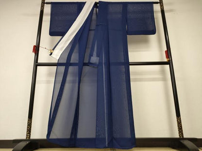 平和屋着物＊夏物 色無地 紗 留紺色 正絹 逸品 AABE9017jd