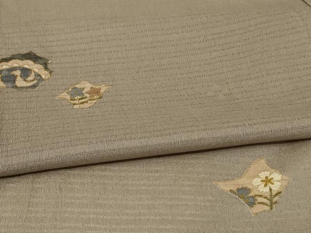 平和屋着物＊夏物 小紋 絽縮緬 草花文 金彩 正絹 逸品 AABE9024jd