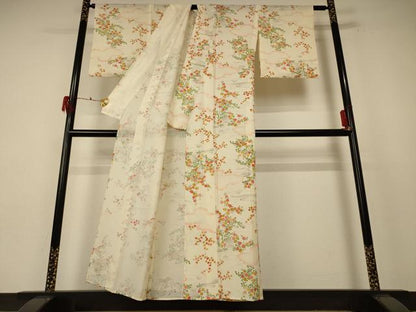 平和屋着物＊夏物 小紋 絽 風景草花文 正絹 逸品 AABE9026jd