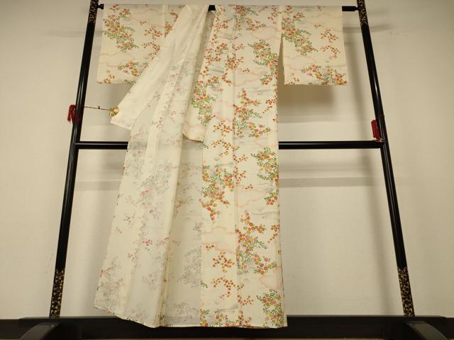 平和屋着物＊夏物 小紋 絽 風景草花文 正絹 逸品 AABE9026jd